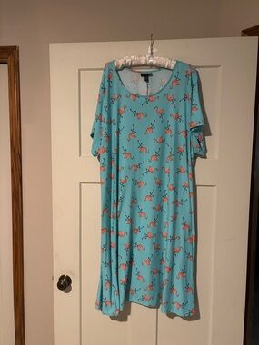 BUNDLE & SAVE! Allison Brittney Plus 2X Flamingo Print Dress- Light Blue & Pink